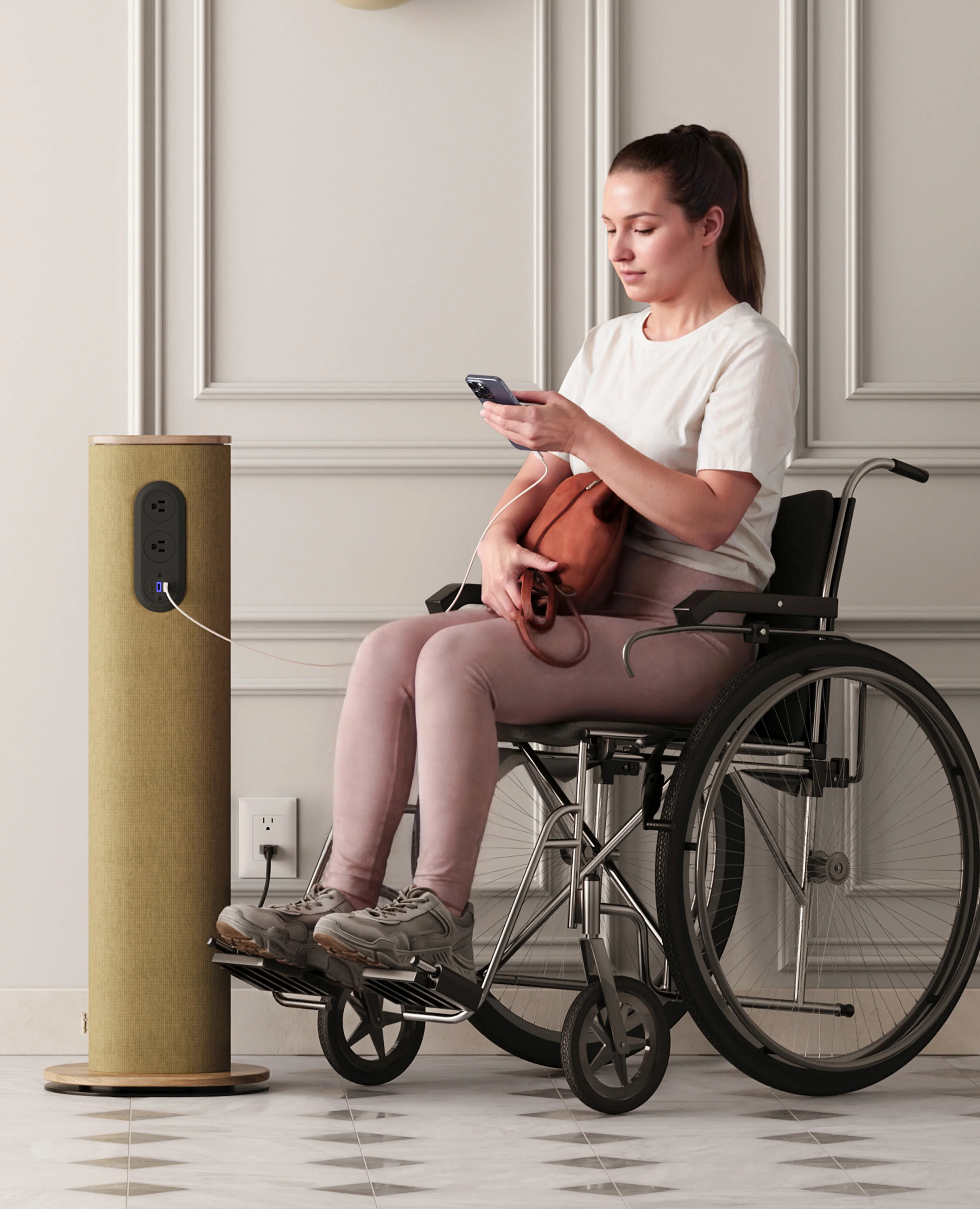 Silo Power, 36" Height, Single Side Access, Wireless Charging Top - Cord Wrap Base - Image 2